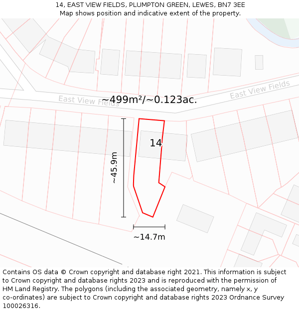 14, EAST VIEW FIELDS, PLUMPTON GREEN, LEWES, BN7 3EE: Plot and title map