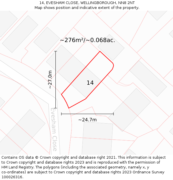 14, EVESHAM CLOSE, WELLINGBOROUGH, NN8 2NT: Plot and title map
