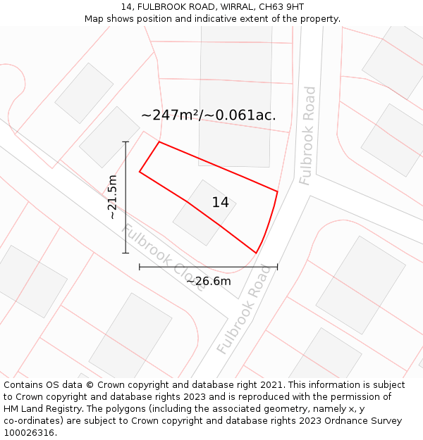 14, FULBROOK ROAD, WIRRAL, CH63 9HT: Plot and title map
