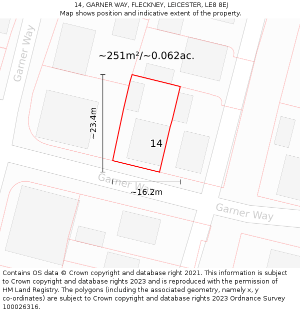 14, GARNER WAY, FLECKNEY, LEICESTER, LE8 8EJ: Plot and title map