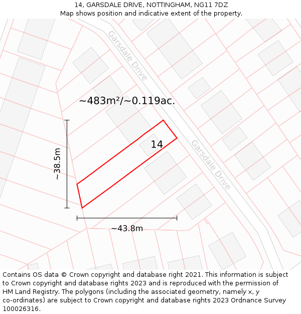 14, GARSDALE DRIVE, NOTTINGHAM, NG11 7DZ: Plot and title map