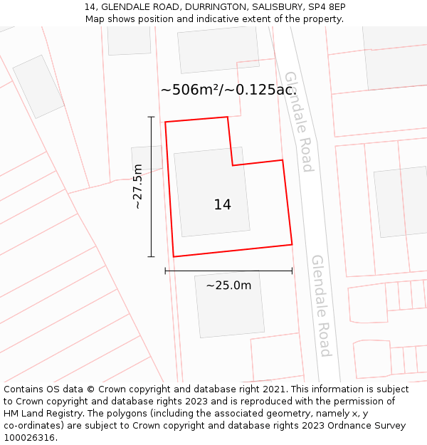 14, GLENDALE ROAD, DURRINGTON, SALISBURY, SP4 8EP: Plot and title map