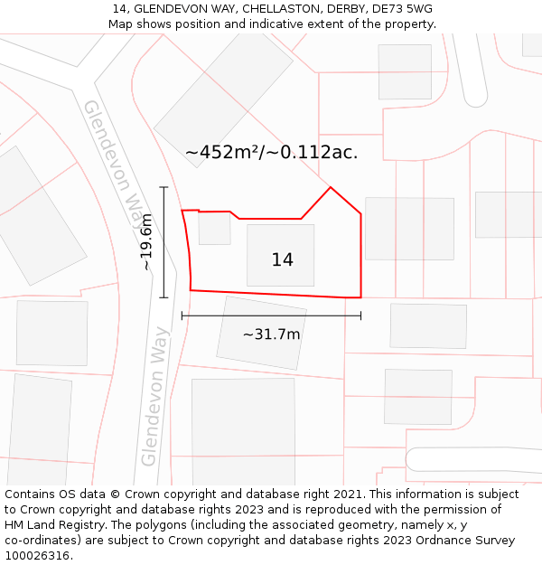 14, GLENDEVON WAY, CHELLASTON, DERBY, DE73 5WG: Plot and title map