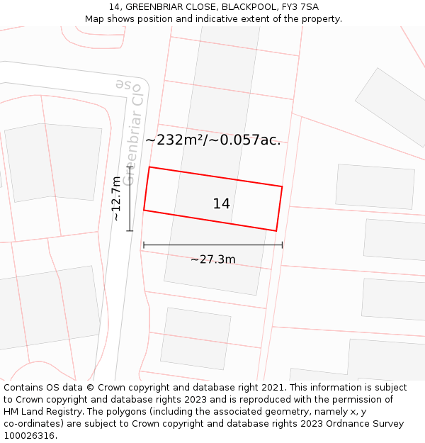 14, GREENBRIAR CLOSE, BLACKPOOL, FY3 7SA: Plot and title map