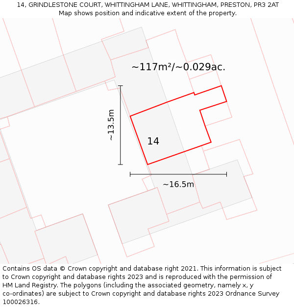 14, GRINDLESTONE COURT, WHITTINGHAM LANE, WHITTINGHAM, PRESTON, PR3 2AT: Plot and title map