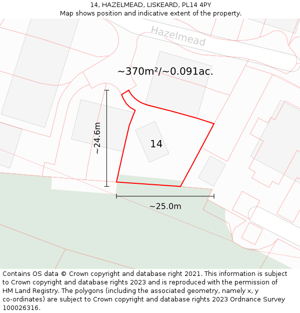 14, HAZELMEAD, LISKEARD, PL14 4PY: Plot and title map