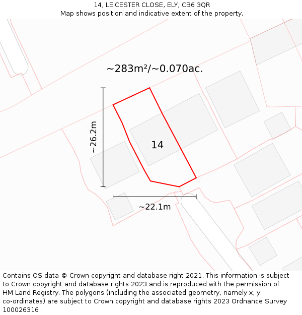 14, LEICESTER CLOSE, ELY, CB6 3QR: Plot and title map
