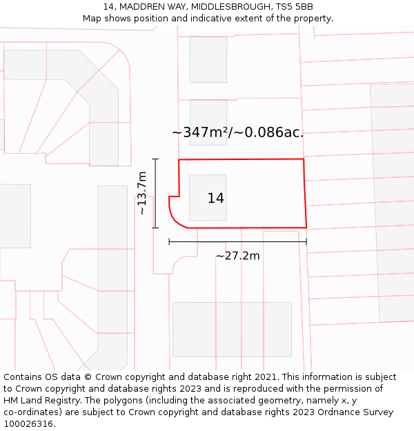 14, MADDREN WAY, MIDDLESBROUGH, TS5 5BB: Plot and title map