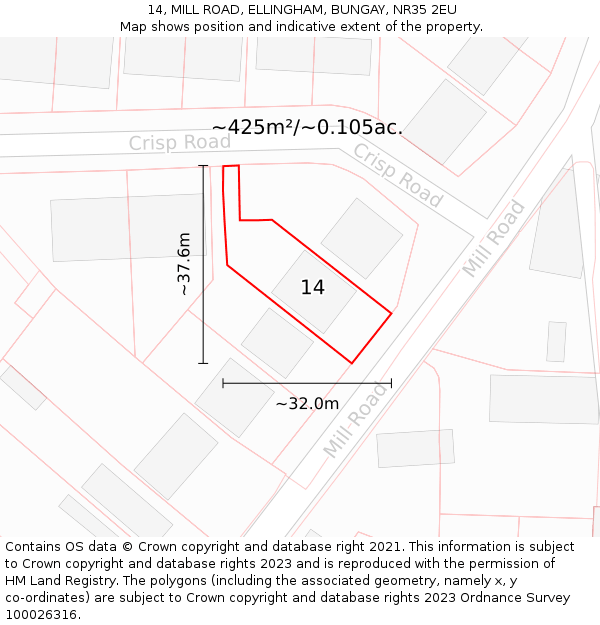 14, MILL ROAD, ELLINGHAM, BUNGAY, NR35 2EU: Plot and title map