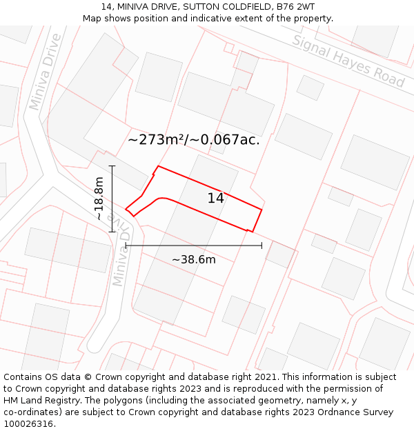 14, MINIVA DRIVE, SUTTON COLDFIELD, B76 2WT: Plot and title map