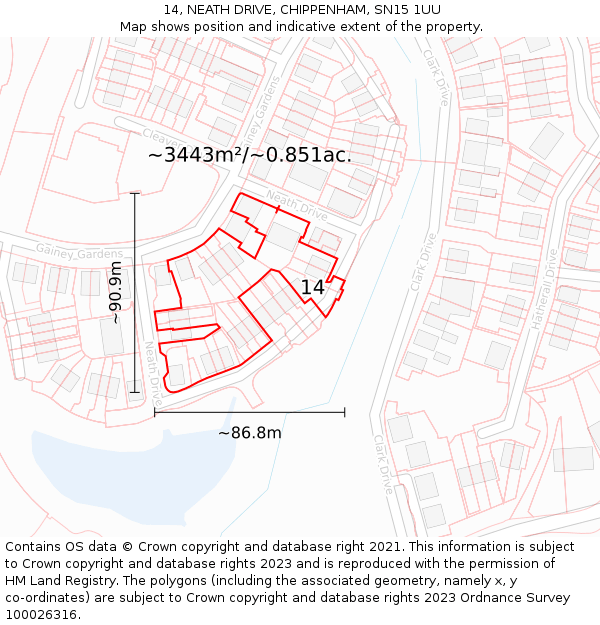 14, NEATH DRIVE, CHIPPENHAM, SN15 1UU: Plot and title map