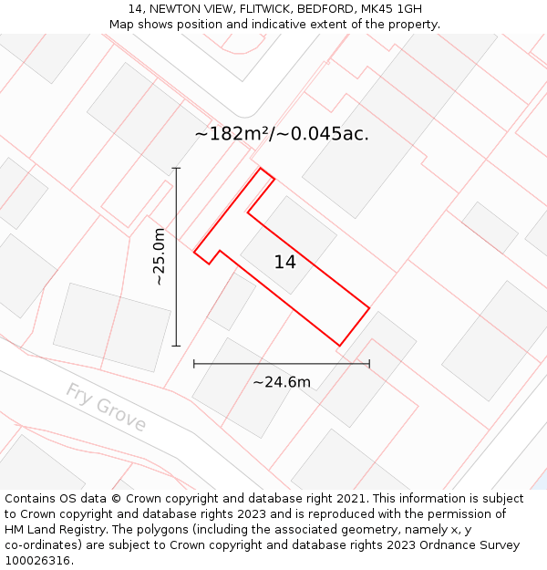 14, NEWTON VIEW, FLITWICK, BEDFORD, MK45 1GH: Plot and title map
