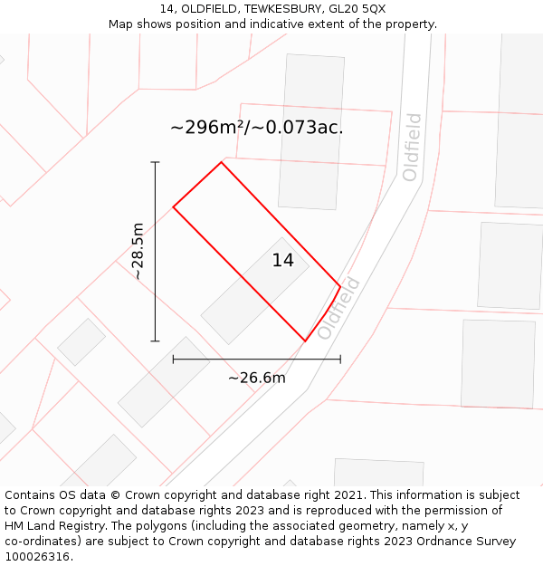 14, OLDFIELD, TEWKESBURY, GL20 5QX: Plot and title map