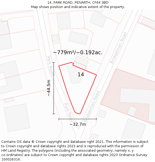 14, PARK ROAD, PENARTH, CF64 3BD: Plot and title map