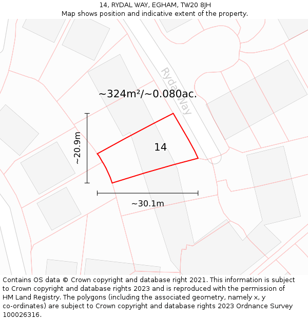 14, RYDAL WAY, EGHAM, TW20 8JH: Plot and title map