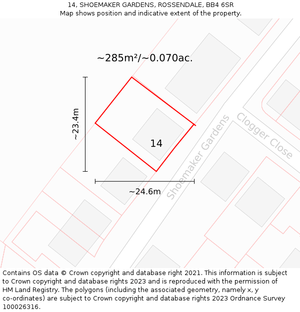 14, SHOEMAKER GARDENS, ROSSENDALE, BB4 6SR: Plot and title map