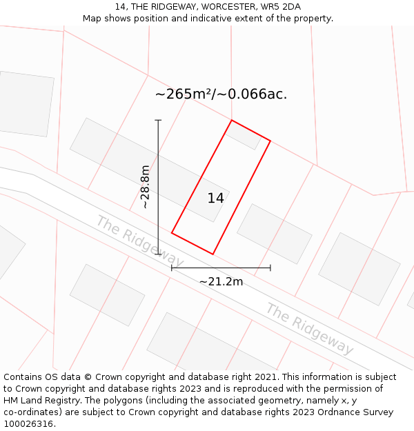 14, THE RIDGEWAY, WORCESTER, WR5 2DA: Plot and title map