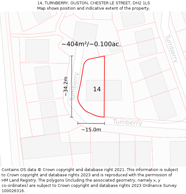 14, TURNBERRY, OUSTON, CHESTER LE STREET, DH2 1LS: Plot and title map
