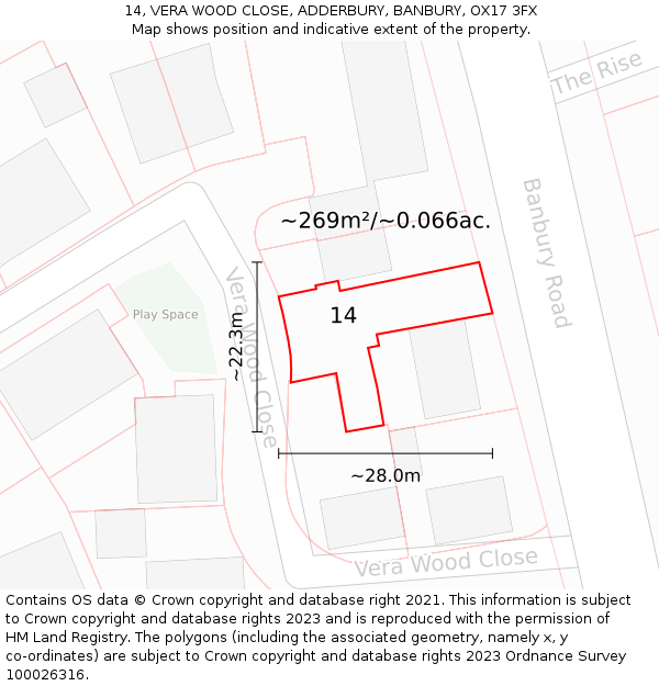 14, VERA WOOD CLOSE, ADDERBURY, BANBURY, OX17 3FX: Plot and title map