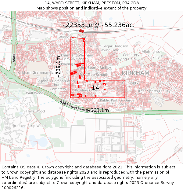 14, WARD STREET, KIRKHAM, PRESTON, PR4 2DA: Plot and title map