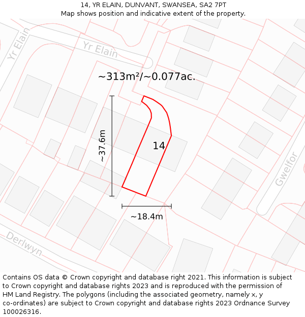 14, YR ELAIN, DUNVANT, SWANSEA, SA2 7PT: Plot and title map