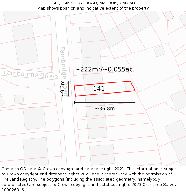 141, FAMBRIDGE ROAD, MALDON, CM9 6BJ: Plot and title map