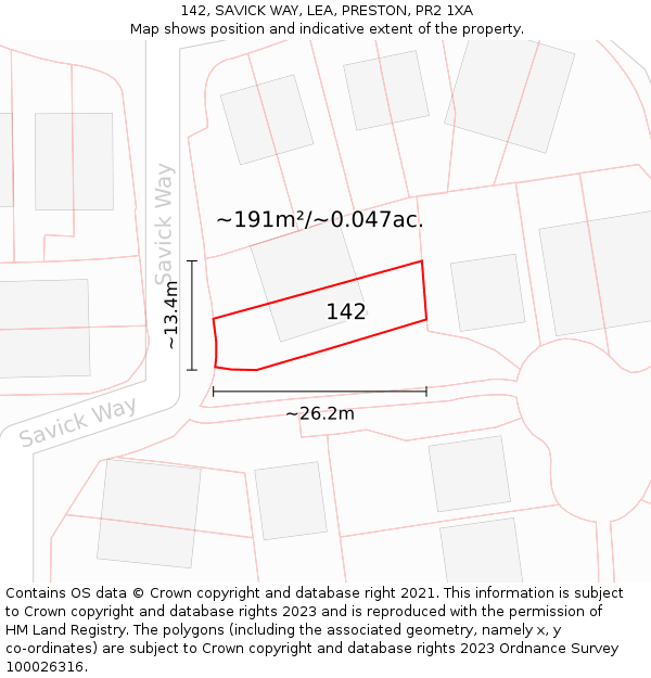 142, SAVICK WAY, LEA, PRESTON, PR2 1XA: Plot and title map
