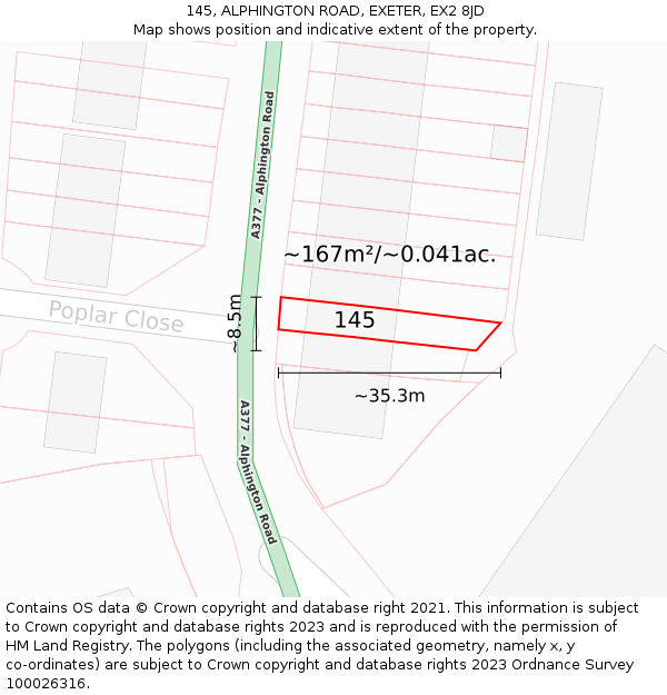 145, ALPHINGTON ROAD, EXETER, EX2 8JD: Plot and title map