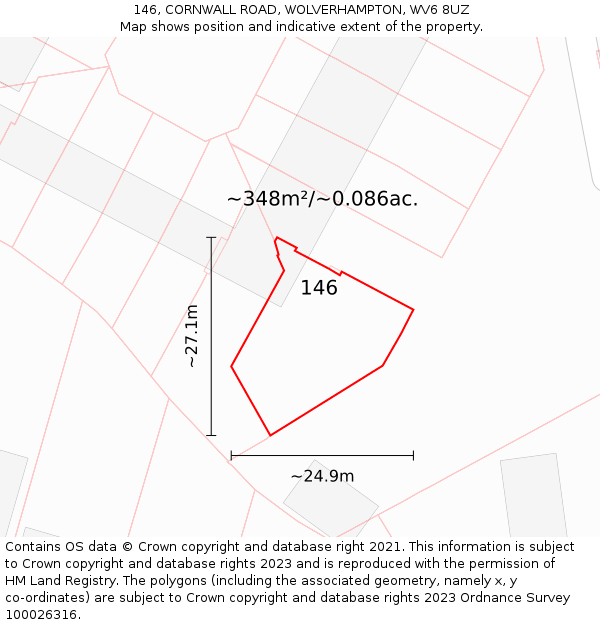 146, CORNWALL ROAD, WOLVERHAMPTON, WV6 8UZ: Plot and title map