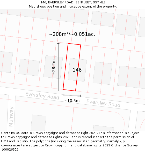 146, EVERSLEY ROAD, BENFLEET, SS7 4LE: Plot and title map