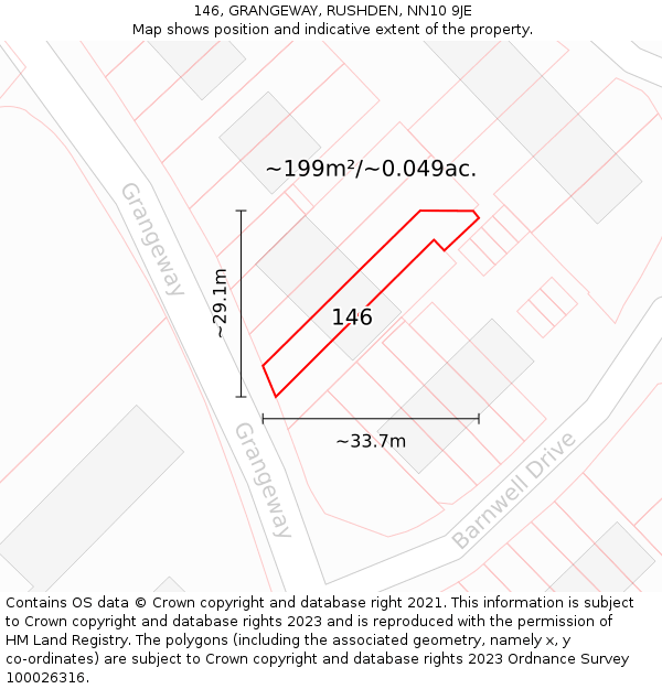 146, GRANGEWAY, RUSHDEN, NN10 9JE: Plot and title map