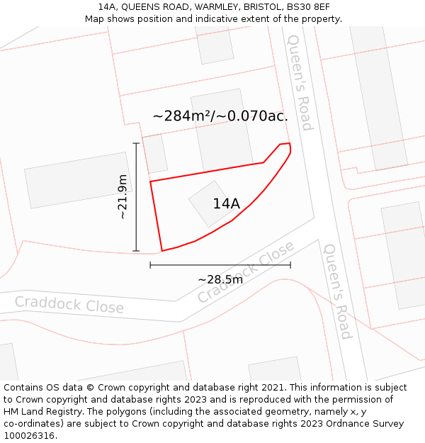 14A, QUEENS ROAD, WARMLEY, BRISTOL, BS30 8EF: Plot and title map