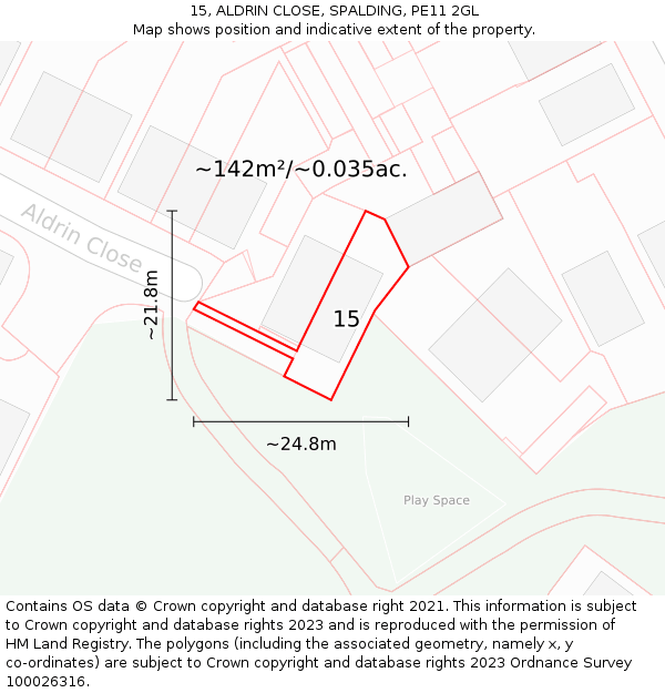 15, ALDRIN CLOSE, SPALDING, PE11 2GL: Plot and title map