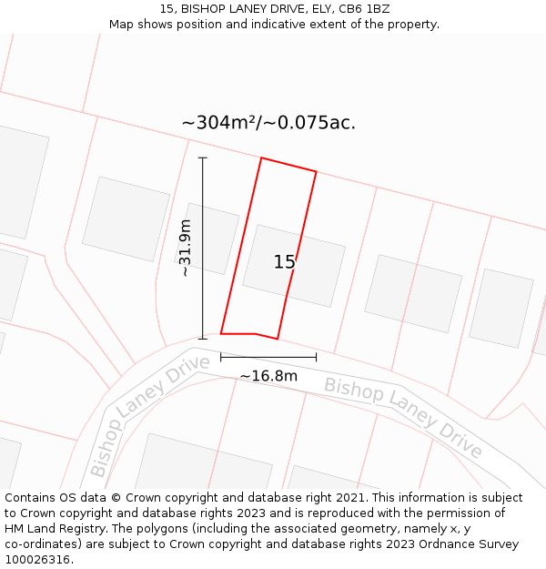 15, BISHOP LANEY DRIVE, ELY, CB6 1BZ: Plot and title map