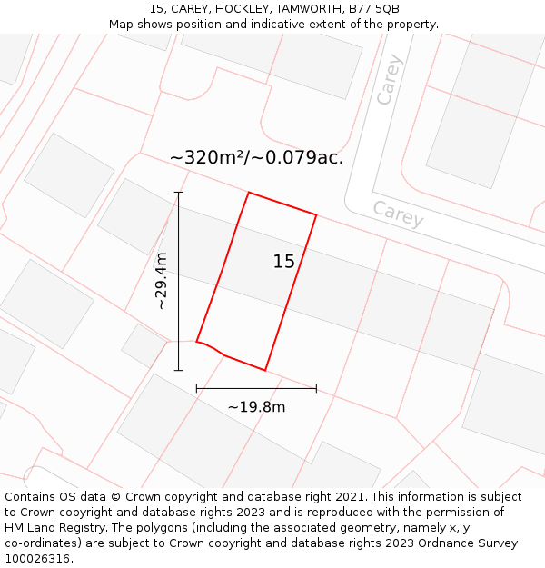 15, CAREY, HOCKLEY, TAMWORTH, B77 5QB: Plot and title map