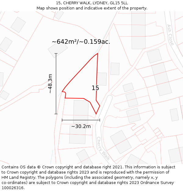 15, CHERRY WALK, LYDNEY, GL15 5LL: Plot and title map