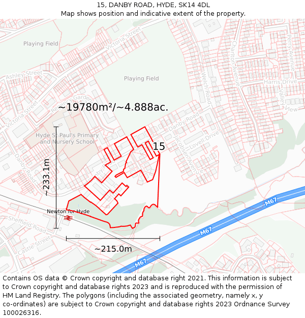 15, DANBY ROAD, HYDE, SK14 4DL: Plot and title map