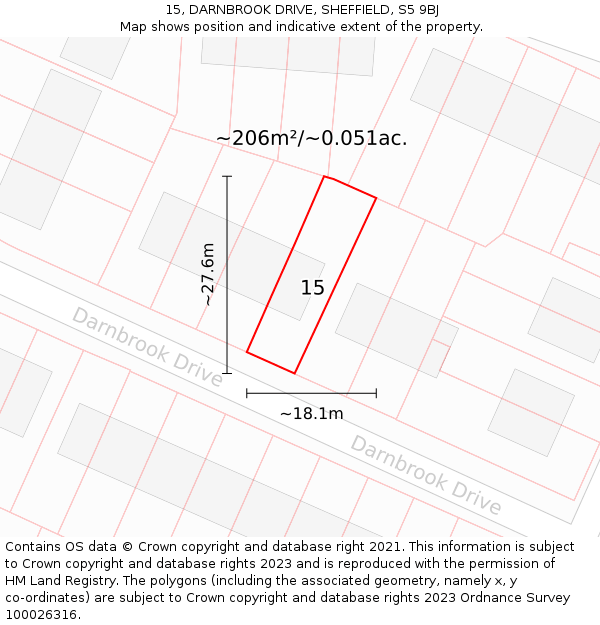 15, DARNBROOK DRIVE, SHEFFIELD, S5 9BJ: Plot and title map