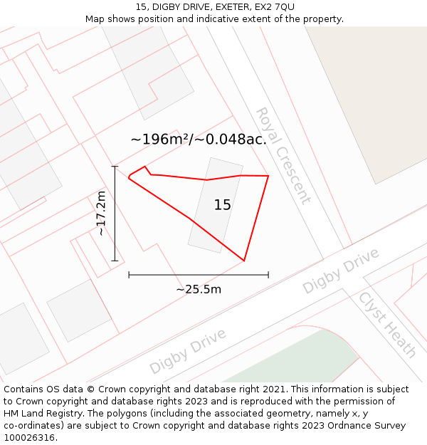 15, DIGBY DRIVE, EXETER, EX2 7QU: Plot and title map