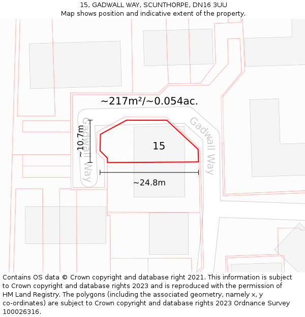 15, GADWALL WAY, SCUNTHORPE, DN16 3UU: Plot and title map