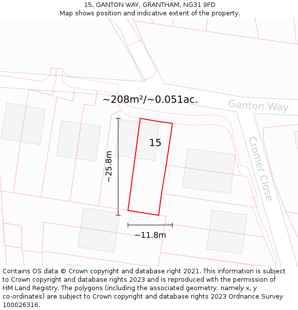 15, GANTON WAY, GRANTHAM, NG31 9FD: Plot and title map