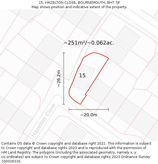 15, HAZELTON CLOSE, BOURNEMOUTH, BH7 7JF: Plot and title map