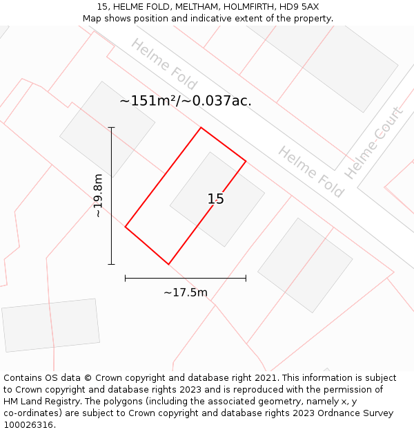 15, HELME FOLD, MELTHAM, HOLMFIRTH, HD9 5AX: Plot and title map