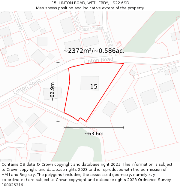 15, LINTON ROAD, WETHERBY, LS22 6SD: Plot and title map