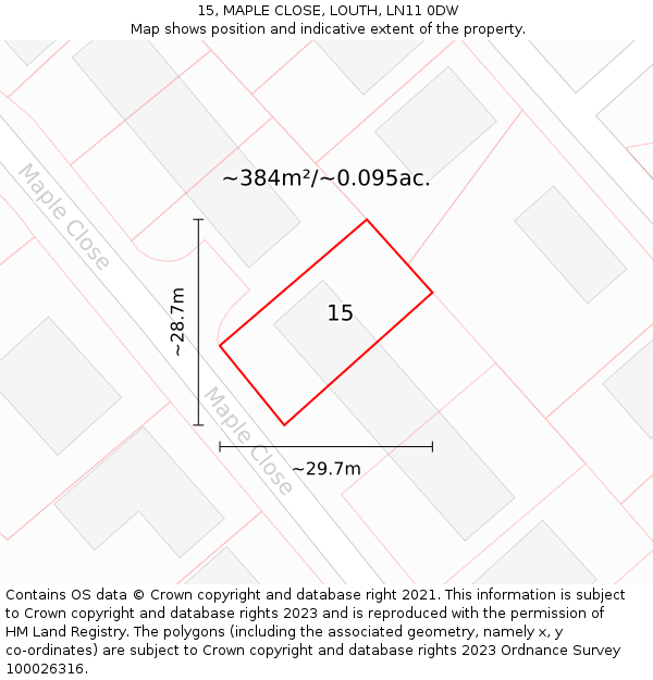 15, MAPLE CLOSE, LOUTH, LN11 0DW: Plot and title map