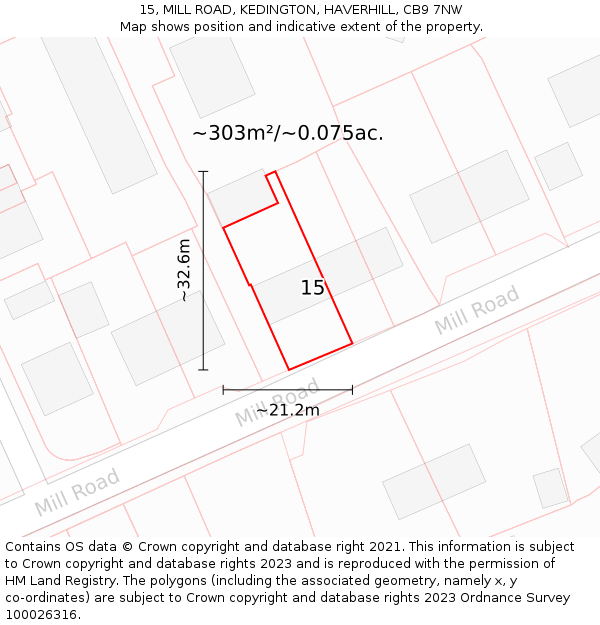 15, MILL ROAD, KEDINGTON, HAVERHILL, CB9 7NW: Plot and title map