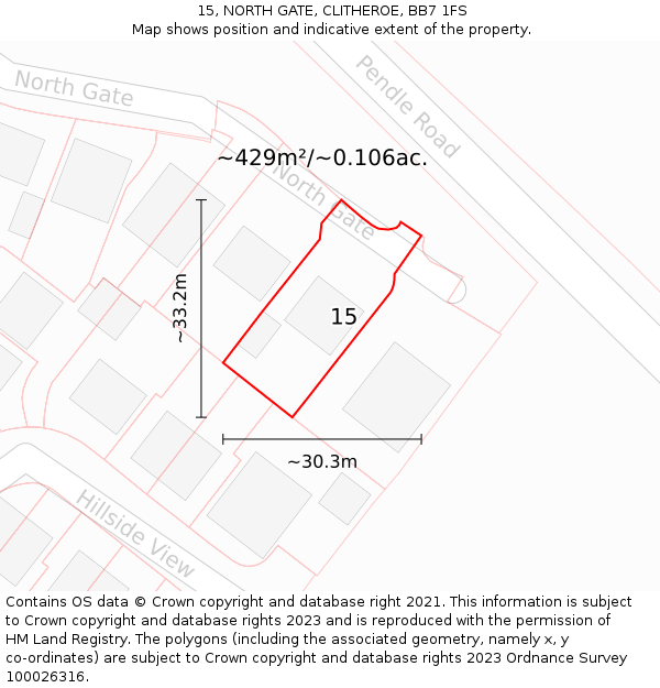 15, NORTH GATE, CLITHEROE, BB7 1FS: Plot and title map