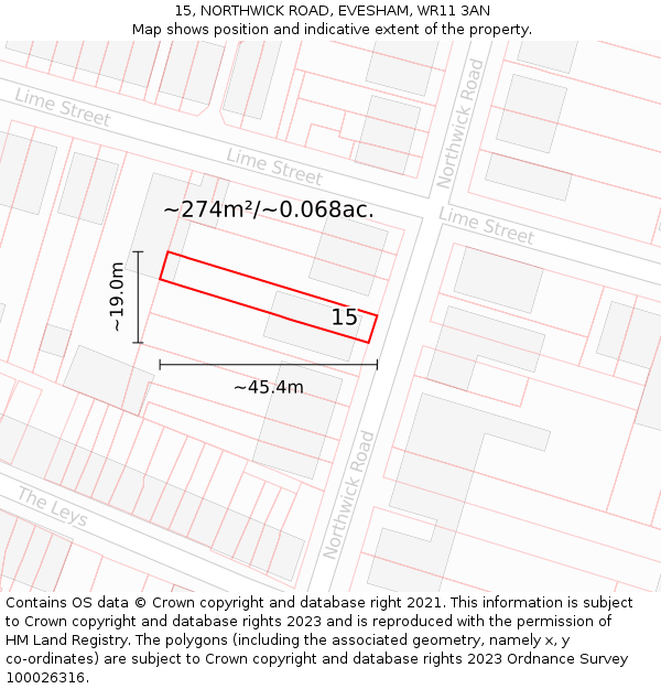15, NORTHWICK ROAD, EVESHAM, WR11 3AN: Plot and title map