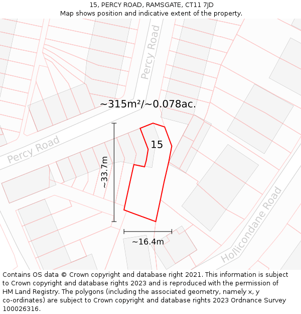15, PERCY ROAD, RAMSGATE, CT11 7JD: Plot and title map
