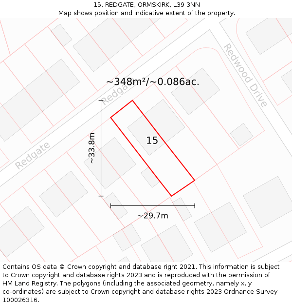 15, REDGATE, ORMSKIRK, L39 3NN: Plot and title map